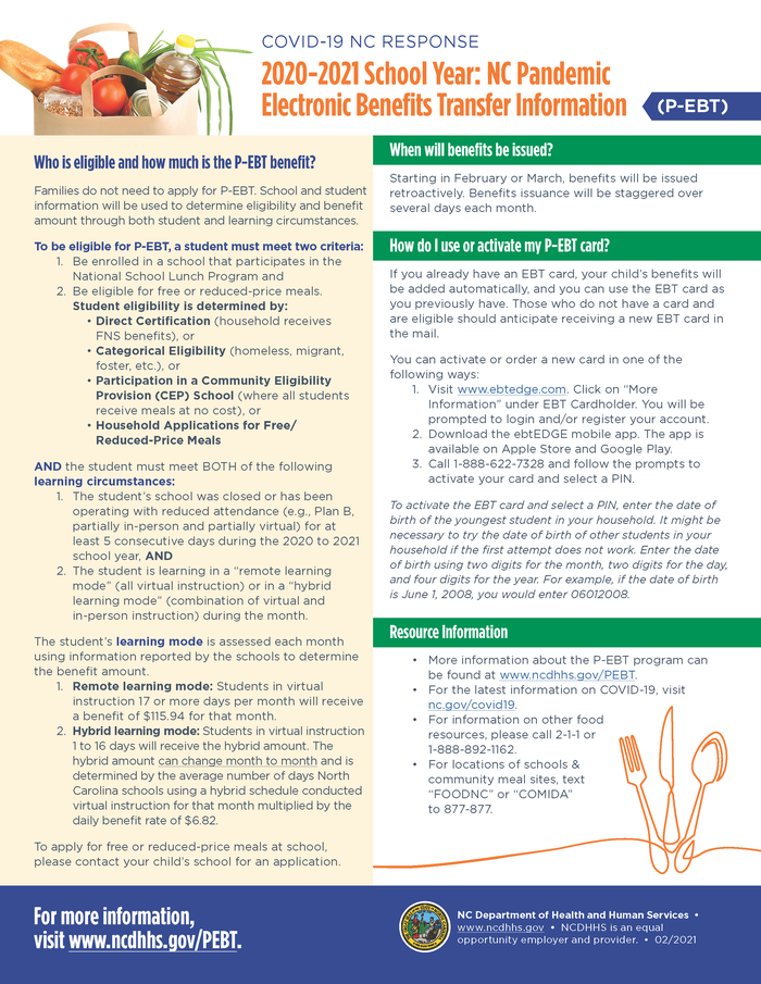 Pandemic EBT 20-21 School year flyer