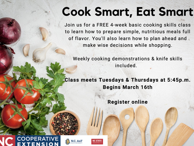 Cook Smart, Eat Smart flyer — free 4-week cooking class begins March 16, Tue/Thu 5:45 p.m.