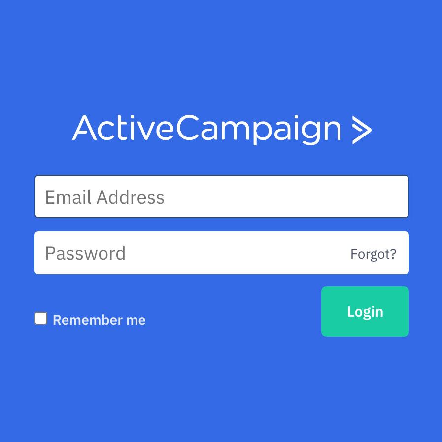ActiveCampaign log in screen