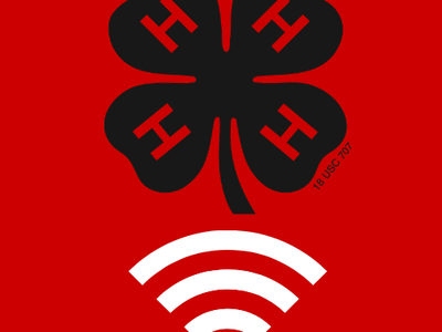 Icon showing 4-H Clover above Wifi signal logo- Broadband in 4-H Youth Development