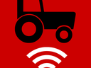 Icon showing tractor above wifi signal logo- Broadband in Agriculture