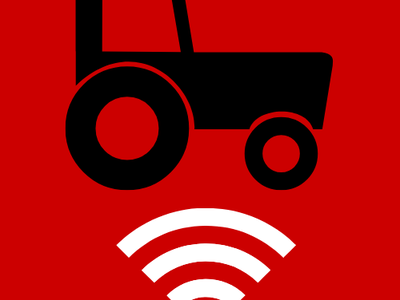 Icon showing tractor above wifi signal logo- Broadband in Agriculture