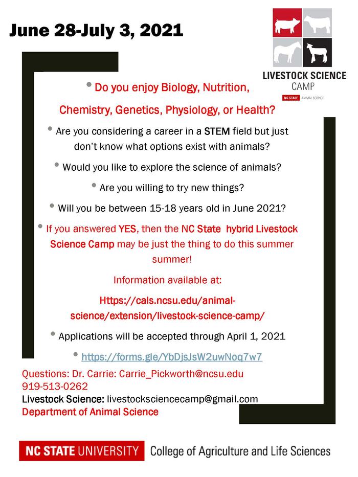 Livestock Science Camp flyer
