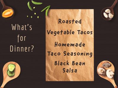 Mediterranean meal kits—Veg tacos; taco seasoning; black bean salsa. Register by Mar12; pickup Mar22
