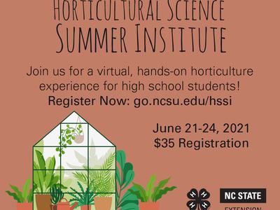 Flyer that shows a greenhouse and invites youth to participate in the Horticultural Science Summer Institute