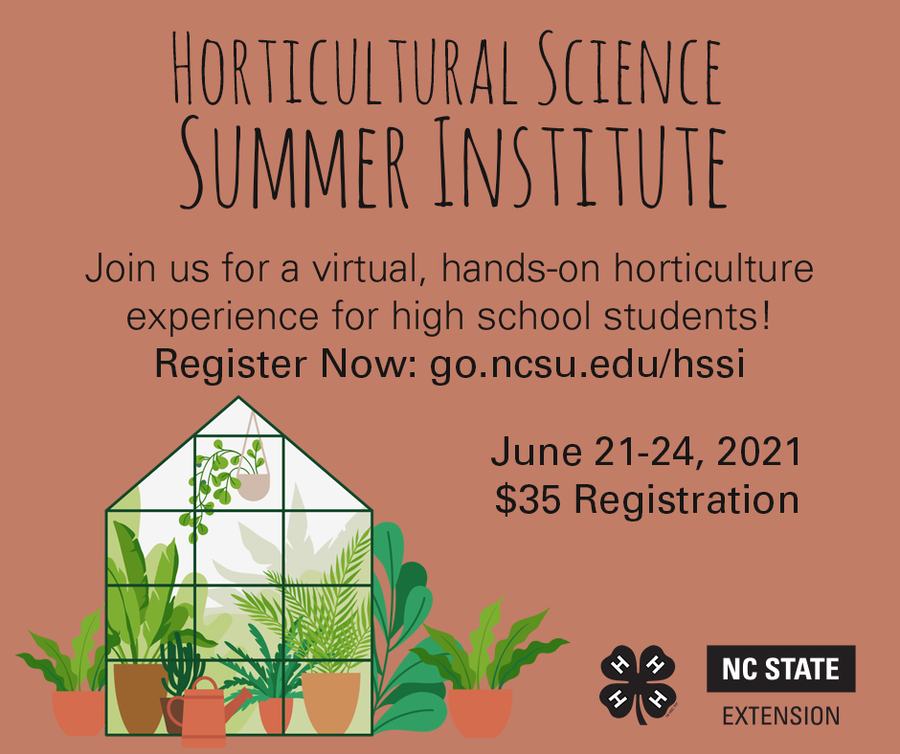 Flyer that shows a greenhouse and invites youth to participate in the Horticultural Science Summer Institute