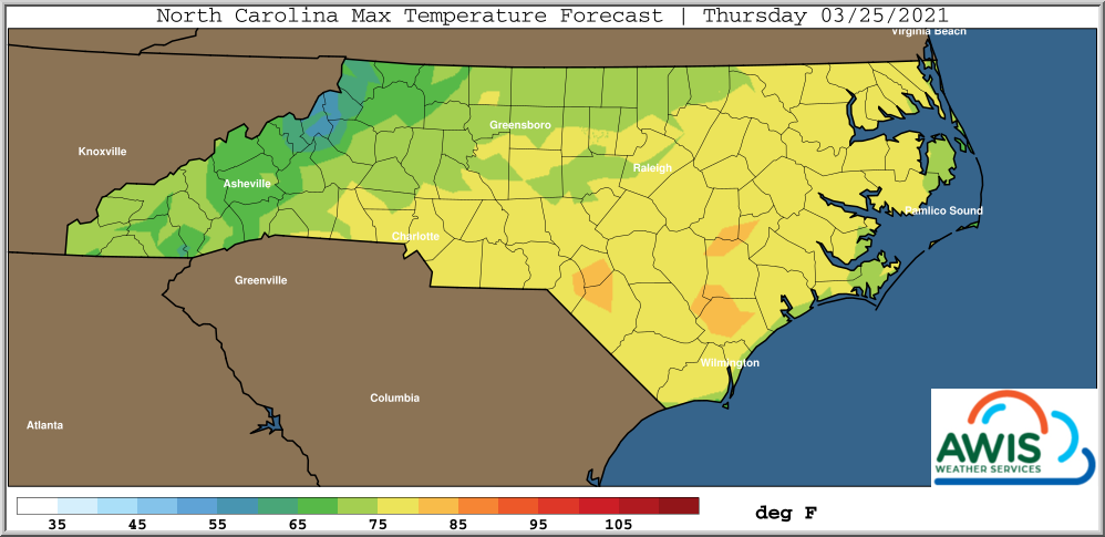 Max temperature forecast for Thursday