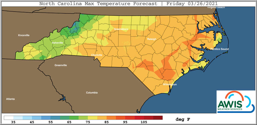 Max temperature forecast for Friday