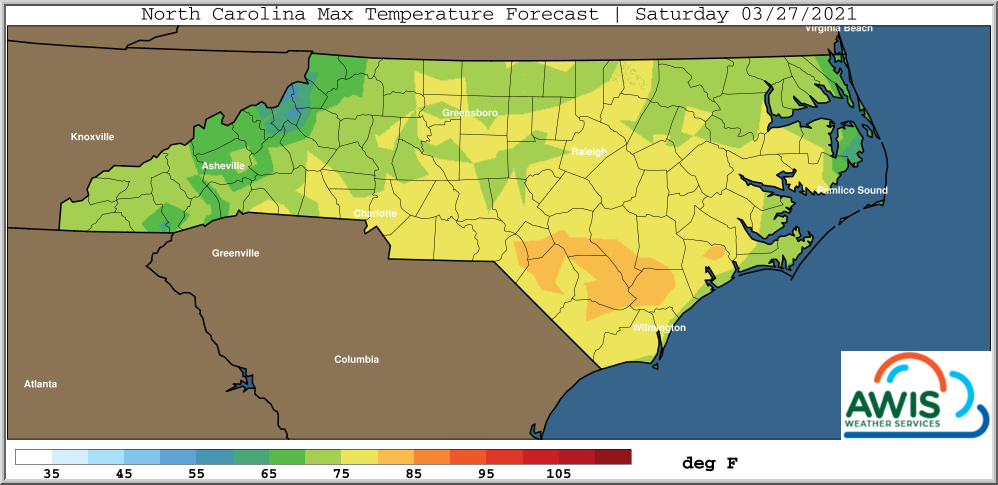 Max temperature forecast for Saturday