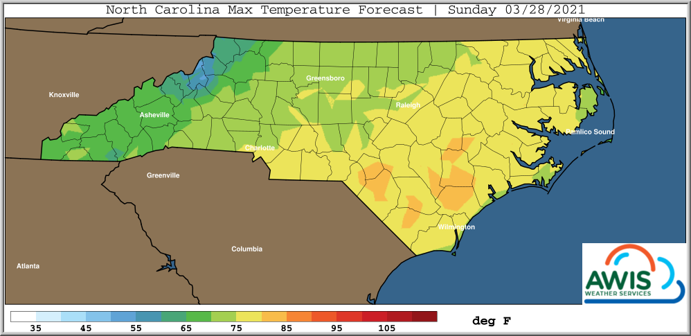 Max temperature forecast for Sunday