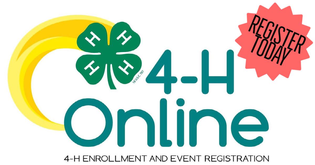 4-H Online logo with green four-leaf clover, 4-H Online text and red REGISTER TODAY badge