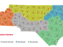 N.C. Cooperative Extension Centers and Districts on state map