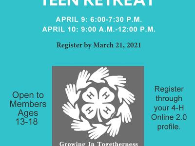 2021 Virtual North Central District Teen Retreat; Apr 9 6–7:30 PM; Apr 10 9 AM–12 PM