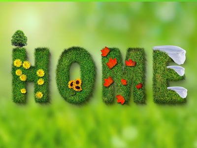 HOME spelled out with bushes and flowers