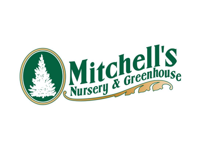Green oval logo with white tree and text "Mitchell's Nursery & Greenhouse."