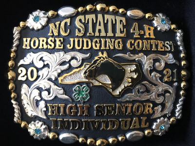 NC STATE 4‑H HORSE JUDGING CONTEST 2021 high senior individual belt buckle