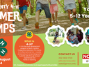 Kids running; text: Pitt County 4‑H Summer Camps; Youth 5–12; June–August 2024
