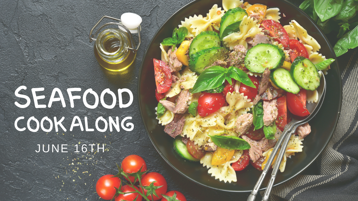 Seafood, pasta, and vegetable bowl