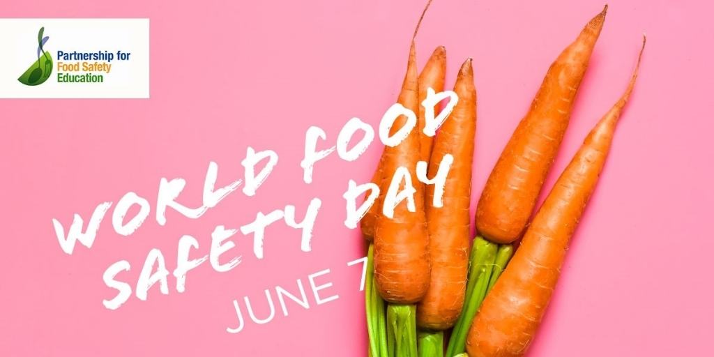 pink background with carrots that says "World Food Safety Day" June 7th