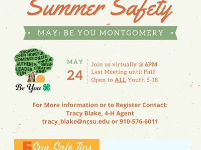 Summer Safety flyer — May 24, virtual @6PM. Contact Tracy Blake: tracy_blake@ncsu.edu, 910-576-6011