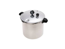 Stainless steel pressure cooker with closed lid, pressure gauge and side handles