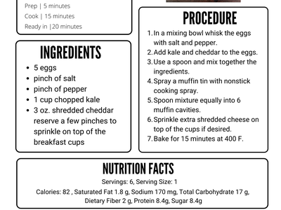 Kale and Egg Cheese Bites recipe flyer