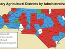 Map of North Carolina counties showing Voluntary Agricultural Districts by administrative entity