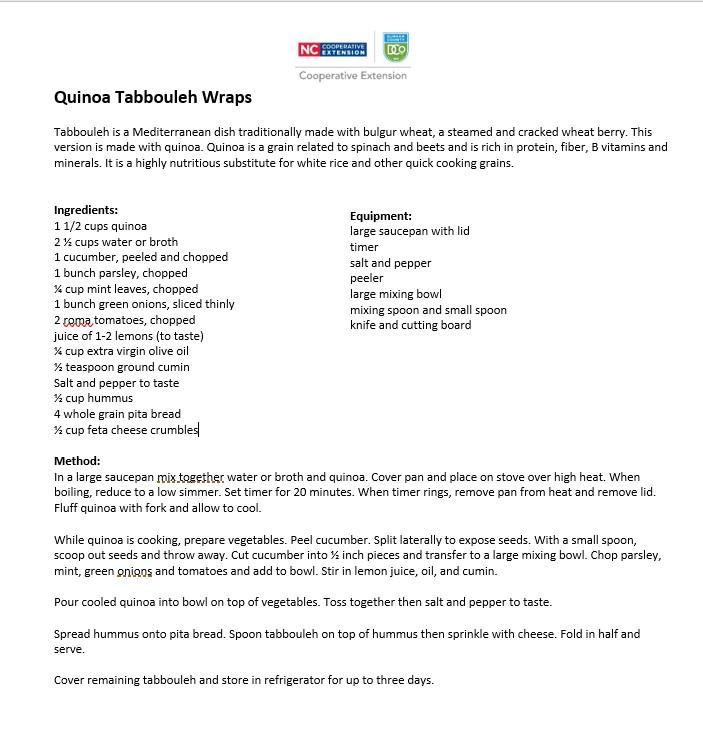 Tabbouleh wrap recipe