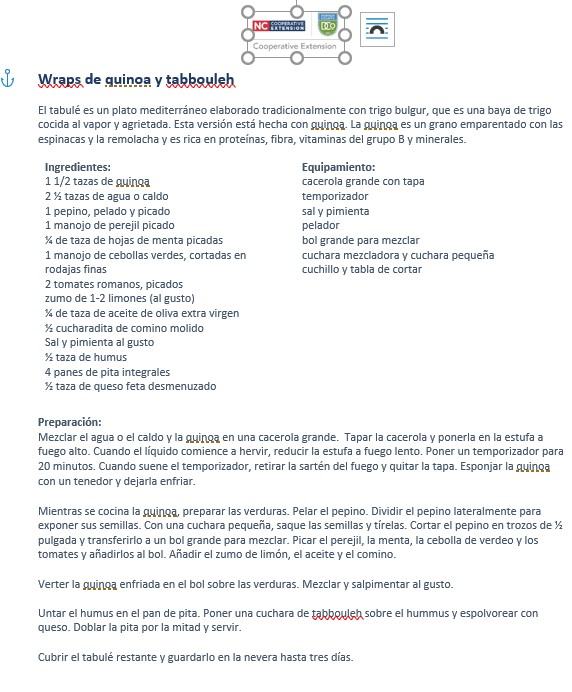 Tabbouleh wrap recipe - Spanish