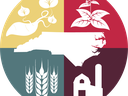 Circle emblem: North Carolina silhouette surrounded by sweet potato, tobacco, wheat, barn.
