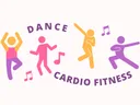 Four colorful dancing silhouettes with musical notes and text "DANCE CARDIO FITNESS"