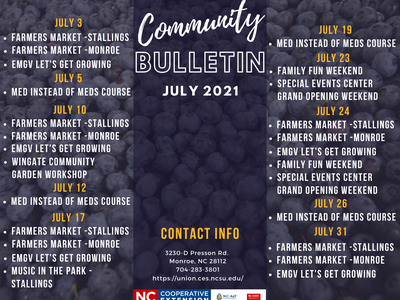 Bulletin with Events for the month of July