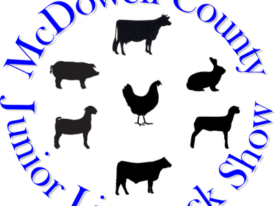 McDowell County Junior Livestock Show text encircling silhouettes of various farm animals