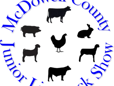 McDowell County Junior Livestock Show text encircling silhouettes of various farm animals