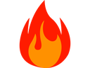 Stylized red and orange flame icon on black background