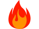 Stylized red and orange flame icon on black background