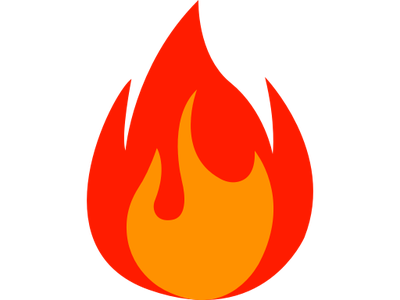Stylized red and orange flame icon on black background