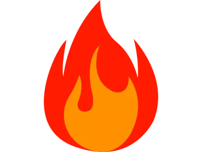 Stylized red and orange flame icon on black background
