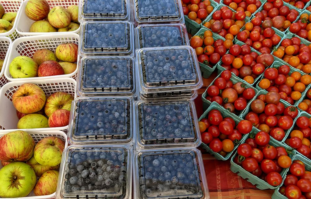 Apples, blueberries, and tomatoes