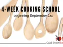 wooden kitchen utensils in background ad for Cook Smart Eat Smart classes