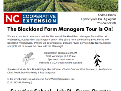 BLACKLAND BULLETIN header, NC Cooperative Extension logo, headline: Blackland Farm Managers Tour