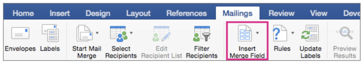 Insert Merge Field option