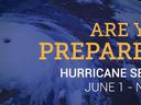 Satellite view of hurricane with text "ARE YOU PREPARED? HURRICANE SEASON JUNE 1 - NOV 30"