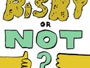 Risky or Not? Logo with thumbs up and thumbs down clip art