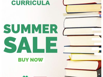 Stack of books and text: "NC 4-H CURRICULA", "SUMMER SALE", "BUY NOW" with NC State Extension logo