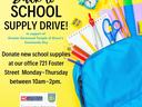 Back to School Supply Drive — Donate new supplies at 721 Foster St, Mon–Thu 10am–2pm