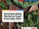 Fresh herbs on cutting board; text: "Incorporating Herbs in Your Everyday Diet" and NC Cooperative Extension