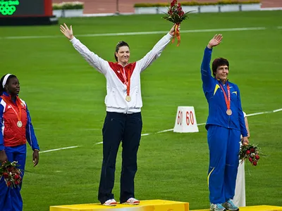 Medalist on podium