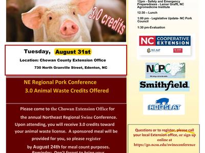 2021 NE Regional Swine Conference poster: pig photo, August 31, Chowan County, 3.0 credits