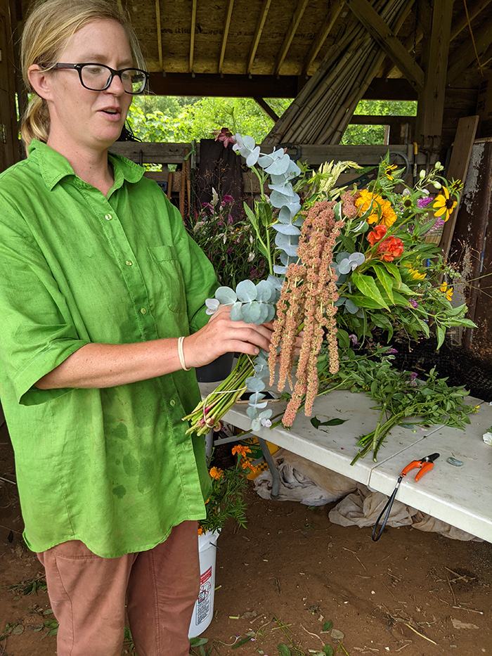 Woman holding a flower bouquet
